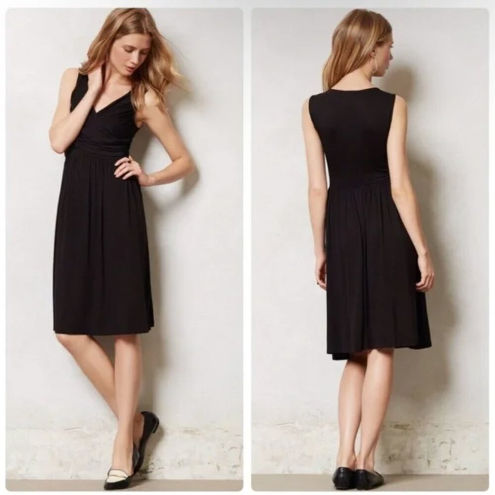 Anthropologie Girls From Savoy Elementary Dress Black Jersey Faux Wrap S Swing